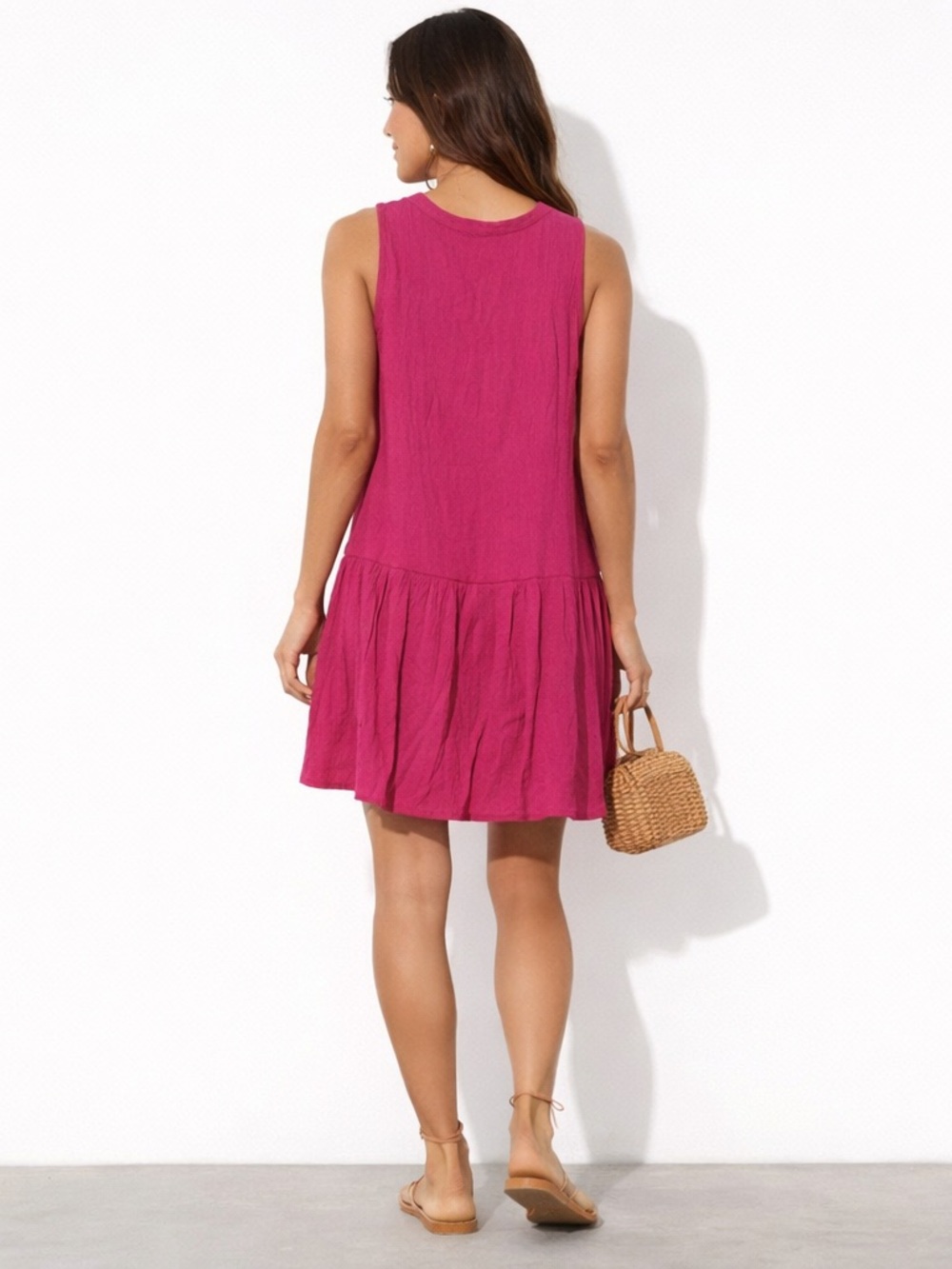 Nine West Pink Sleeveless Tiered Mini Dress Button Front Medium - Picture 2 of 6